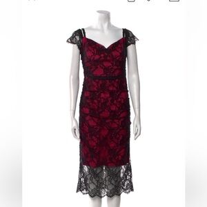 Hot Pink Milly Midi Dress with Black Lace Overlay